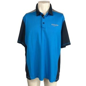 LULY YANG Men's Active Polo Shirt Blue Black Short Sleeve Logo Size XL